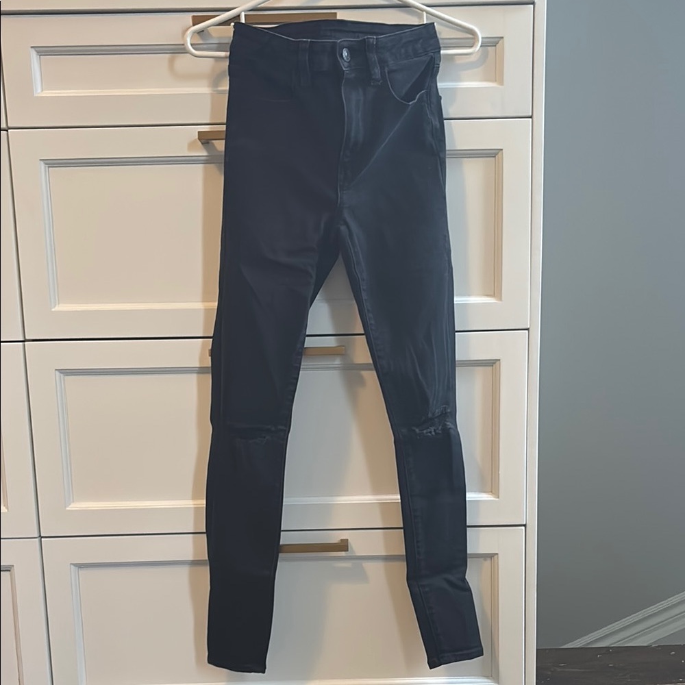 American Eagle Outfitters High Rise Ripped Knee Black Jeans